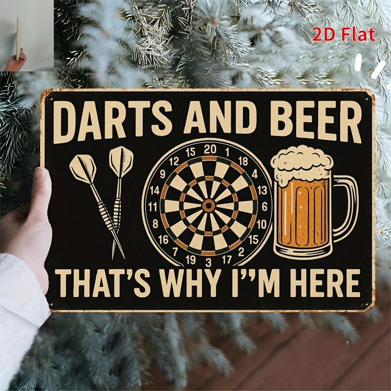 TEMU 2d Flat, [2d Flat] 2d Flat - Vintage Dartboard And Beer Mug Wall Decor, Humorous Vintage Decoration, Suitable For Home, Bar, Cafe, Or Garden -