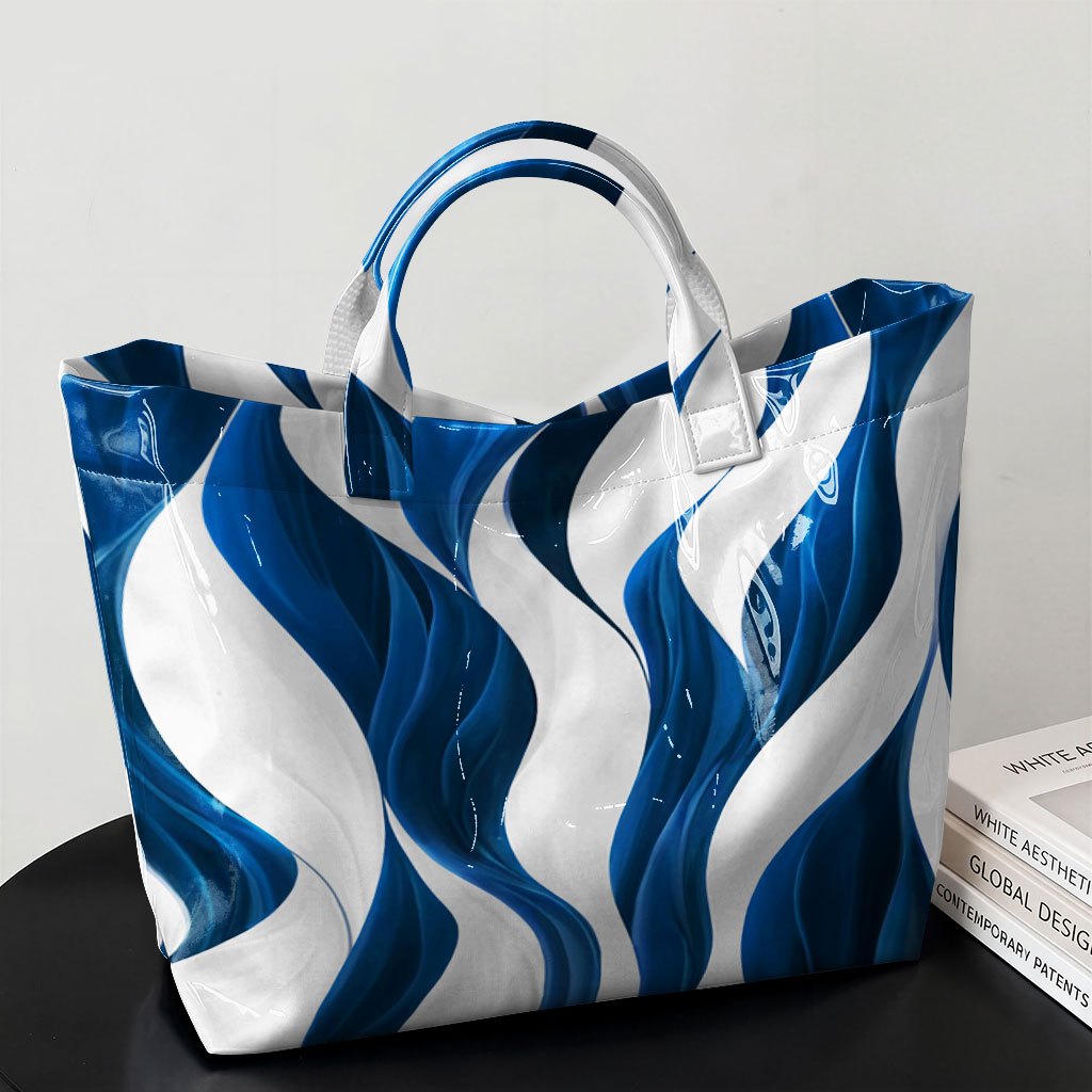 TEMU Marble Swirl Tote Bag, Women's Glossy Pvc Shoulder Bag, Large Capacity Abstract Handbag, Lightweight Durable Tote For Work, School, Travel &