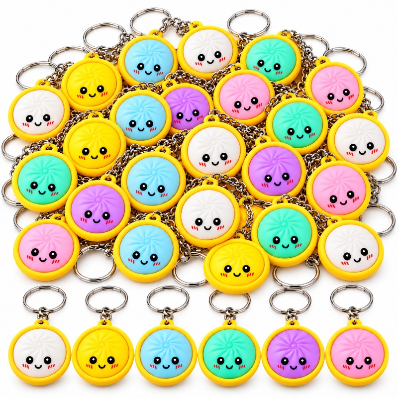 TEMU Set de juguetes de miniaturas creativas de 26 piezas para niños, llaveros de bao bun y dumplings de lujo con cesta de vapor, adiciones de mini