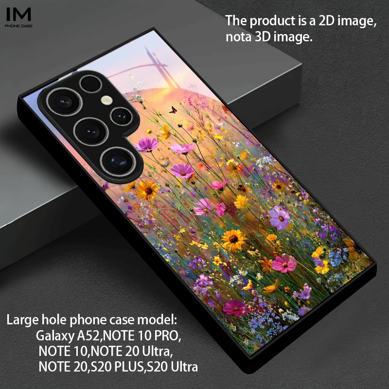 TEMU Phone Case: 2d Flat Colorful At Sunset Black Tempered Glass Phone Case, Suitable For Galaxy S26 Plus, S26 Ultra, S23 Ultra, S23 Plus, S23, S22