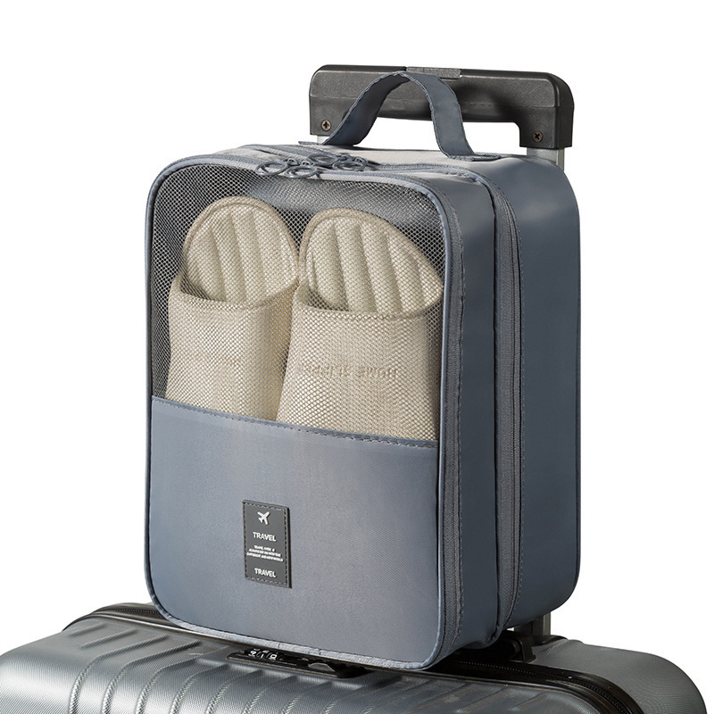 portable large capacity shoe storage bag for travel holds 3 pairs of shoes durable dustproof breathable organizer with ergonomic handle gray black shoe storage organizer compact travel gear   Product details 5