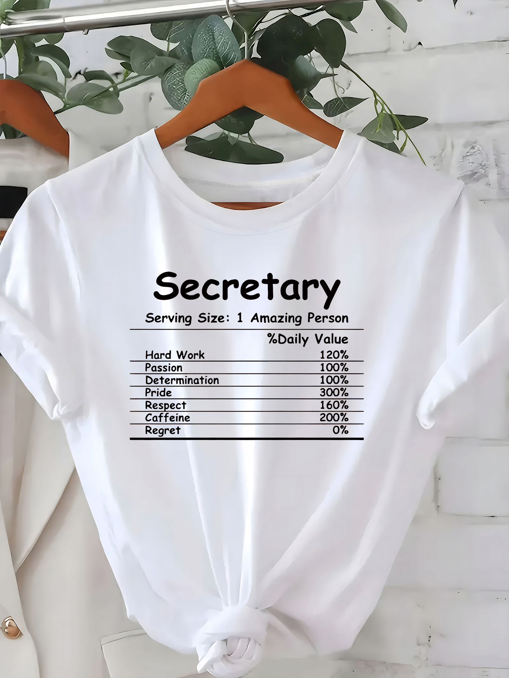 1pc secretary graphic t shirt casual   alphabet print design with serving size 1     list   birthdays holidays everyday   womens fashion casual wear humorous tshirt   secretary shirt white 0