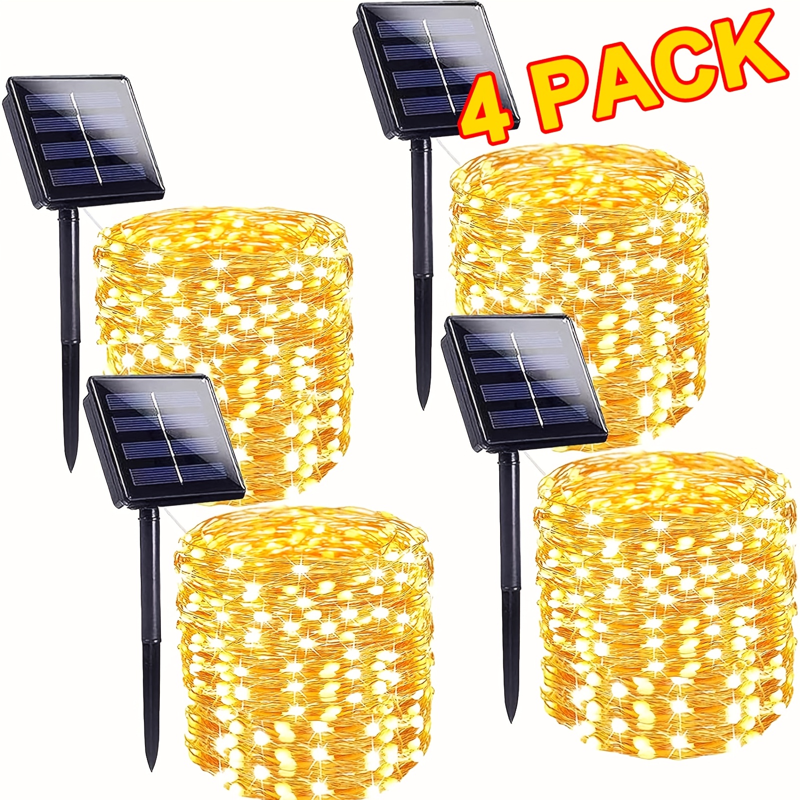 TEMU 4 Pack Outdoor Solar Fairy Lights - Led Flashing String Lights, Ip44 Waterproof, 8 , Great For Garden, Yard, Trees, Wedding And Christmas