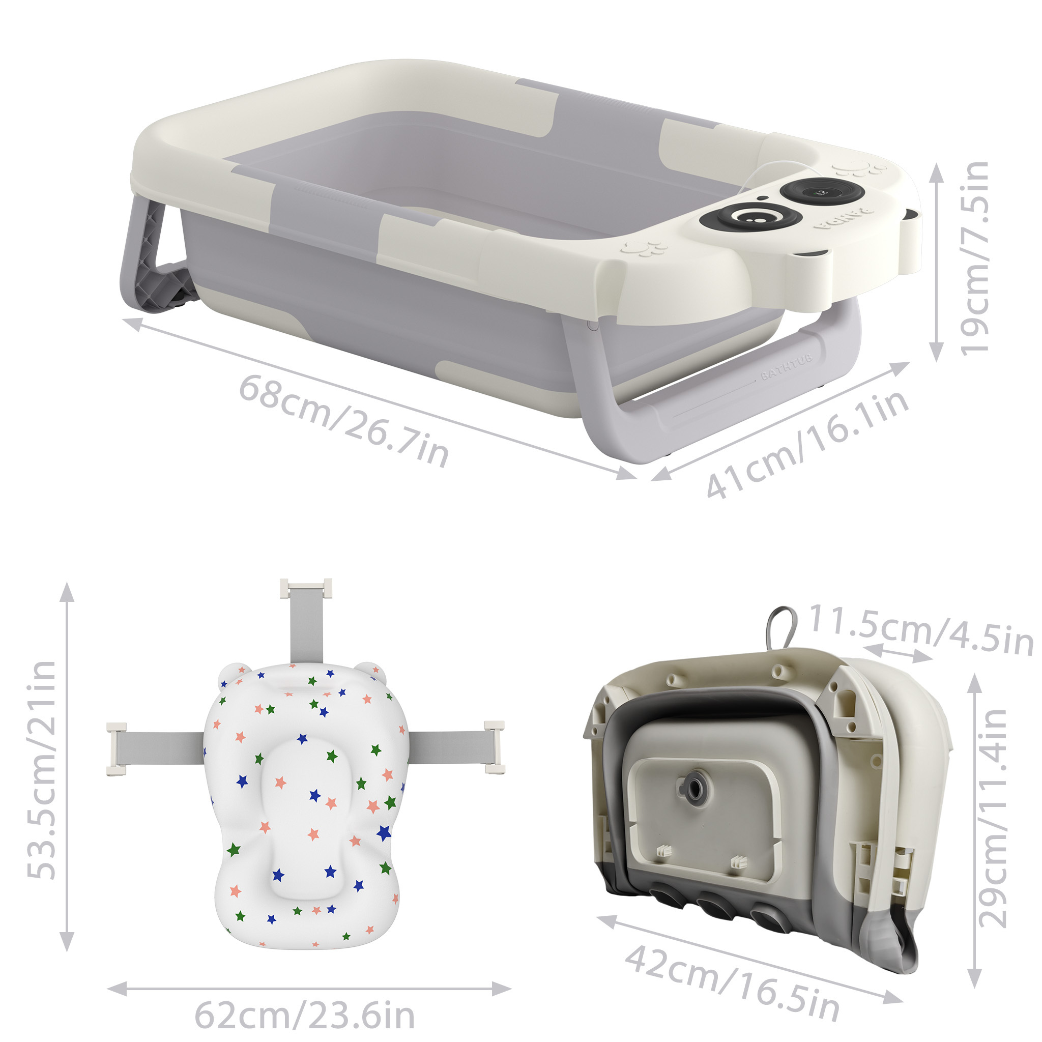 Image of Foldable Baby Bathtub Folding Bathtub With Digital Display Children's Bathtub With Bath Mat Ergonomic Bathtub Children's Bathtub Non-slip Bathtub Suitable For Infants And Young Children