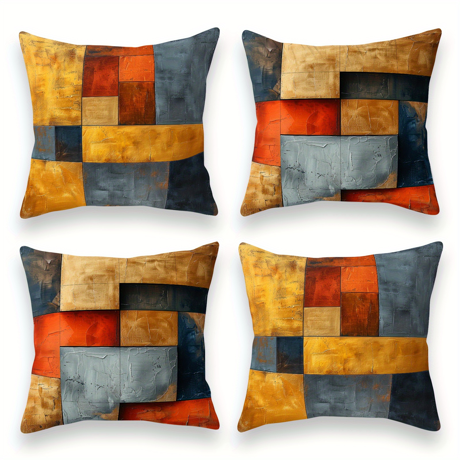 E-shop 4 Stück Industriell Moderne Minimalistische Kissenbezüge | Schnelle & Einfache Pflege | Vintage Textur Kunst Patchwork Kissenhüllen | Ideal für