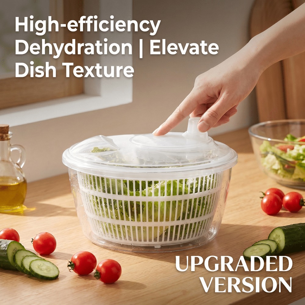 Large 3l Salad Spinner, A Practical Kitchen Essential. This Manual Dehydrator And Drain Basket Can Quickly Remove Water From Fruits And Vegetables, With A Strainer Basket.
