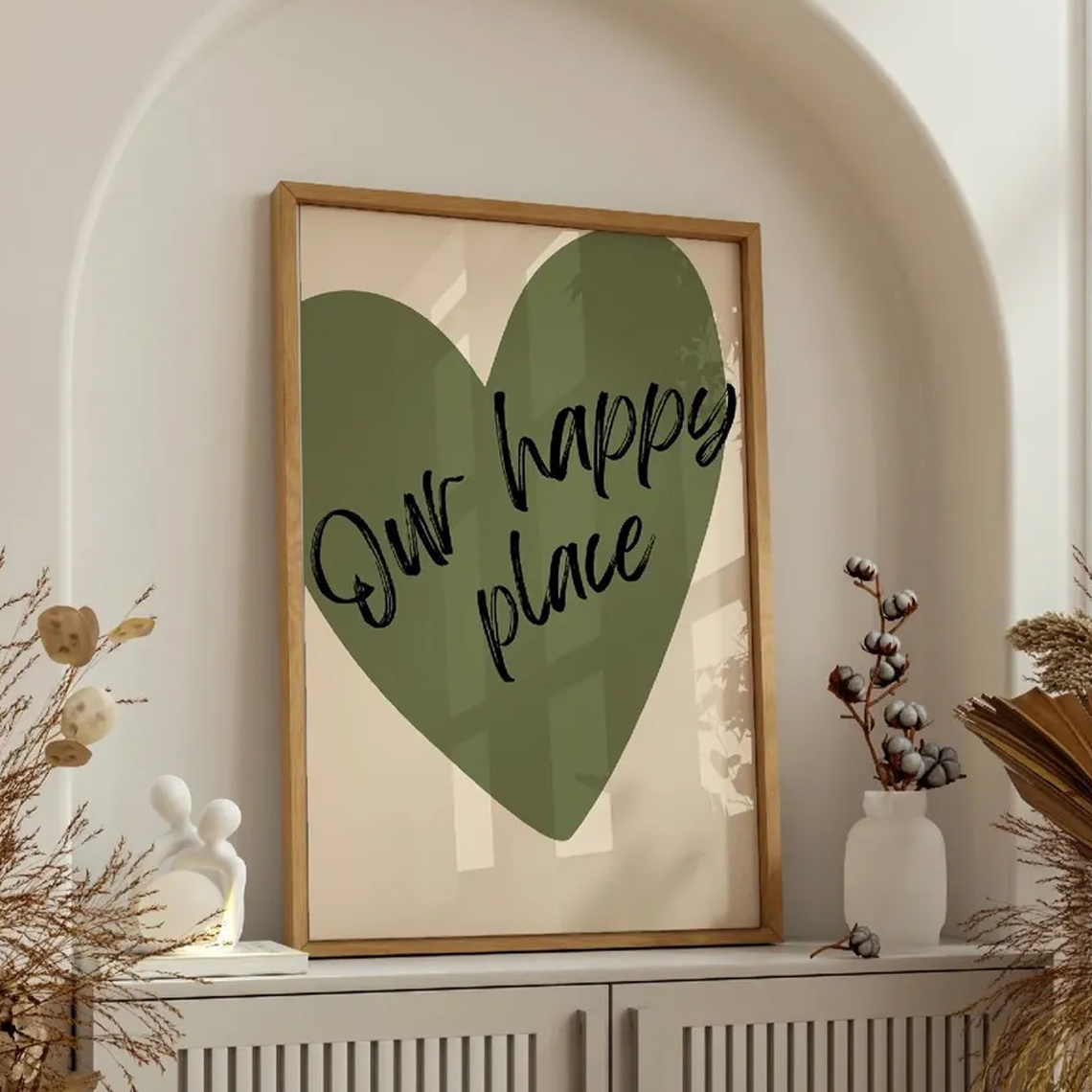 E-shop 2D Flat, 2D Flat, Wandkunst, Modernes Poster, "Unser Glücksort" Wandkunstdruck, A4 Grün Herz Ausdruckbarer Zitat, Moderne Minimalistische