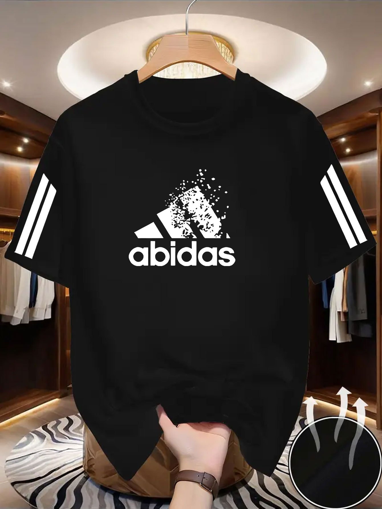 2026 Summer Men'S T-Shirt (Abidas) with Print - Round Neck Short Sleeve, Regular Fit, Machine Washable, Lightweight Round Neck Top, Suitable for Daily Running, Fitness, And Outdoor Sports Wear