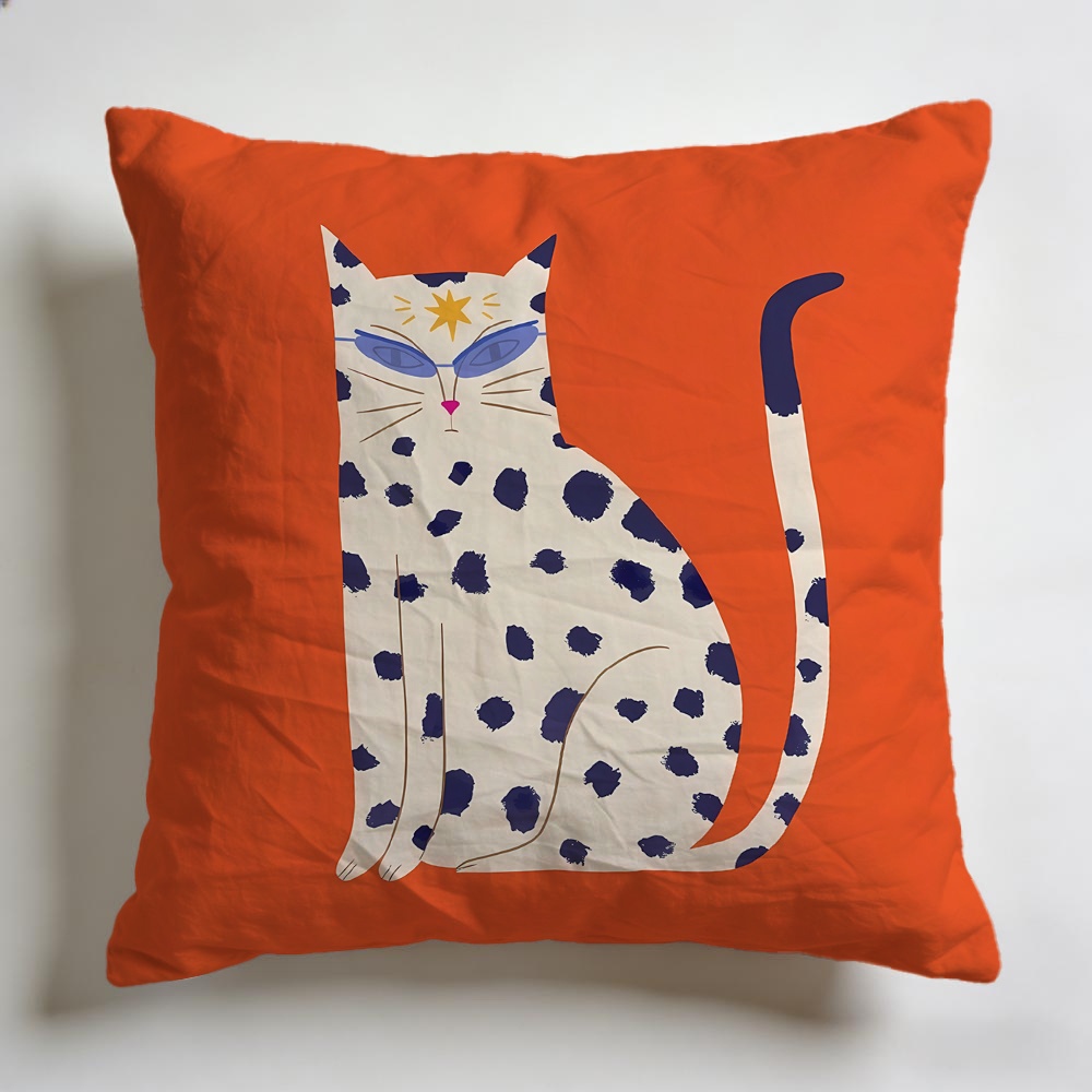 TEMU 1pc Pillowcase With A Spotted Cat Wearing Glasses On An Orange Background, Multiple Sizes , Single-sided Print, Embroidery, Pillow Insert Not
