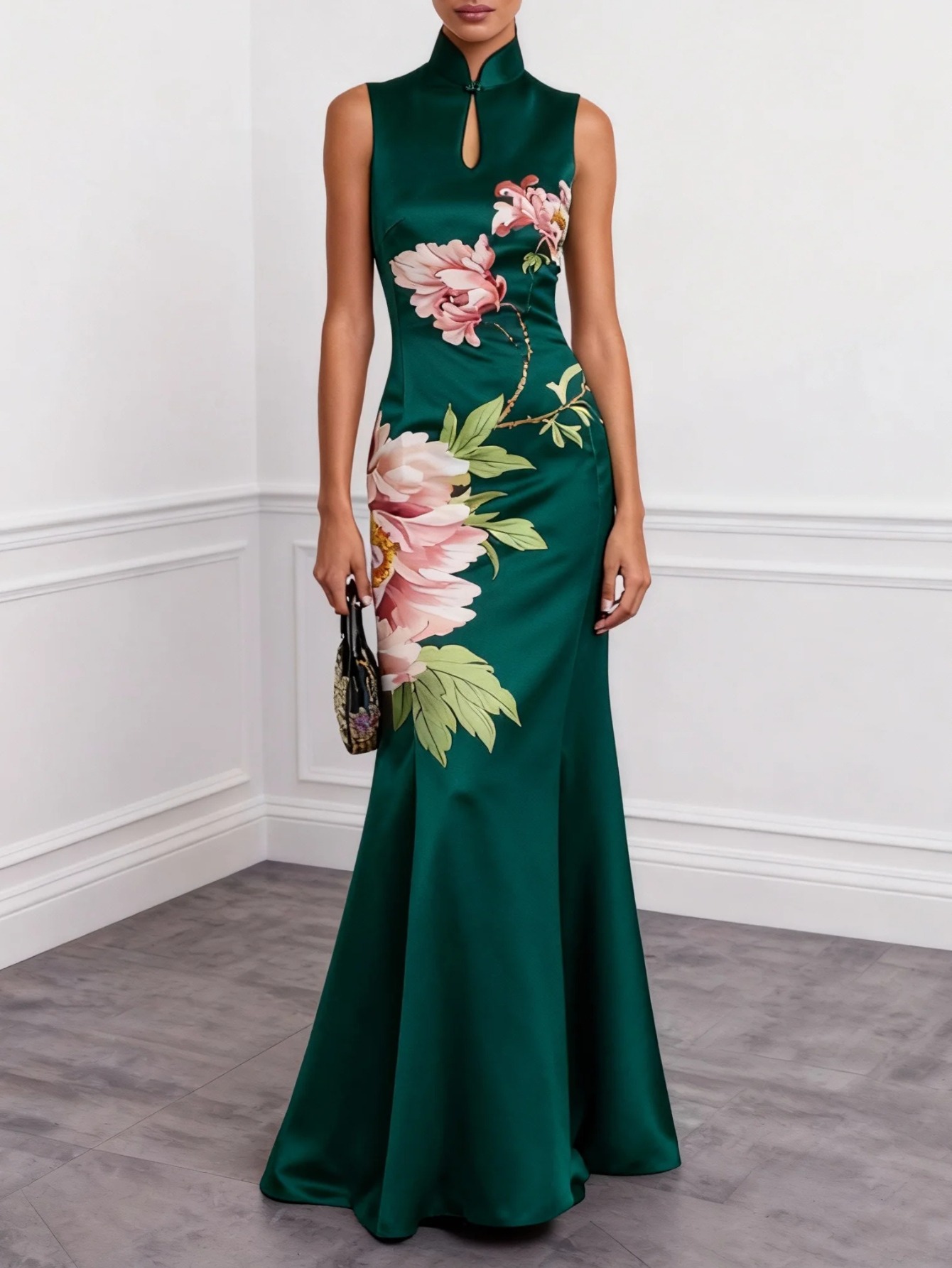 Sleeveless Mermaid Maxi Dress in Dark Green with a * Design, Ideal for  Formal Events. This Women'S Fashion Piece Exudes a * Chinese * Making It *  Banquets, Formal * And Social Events