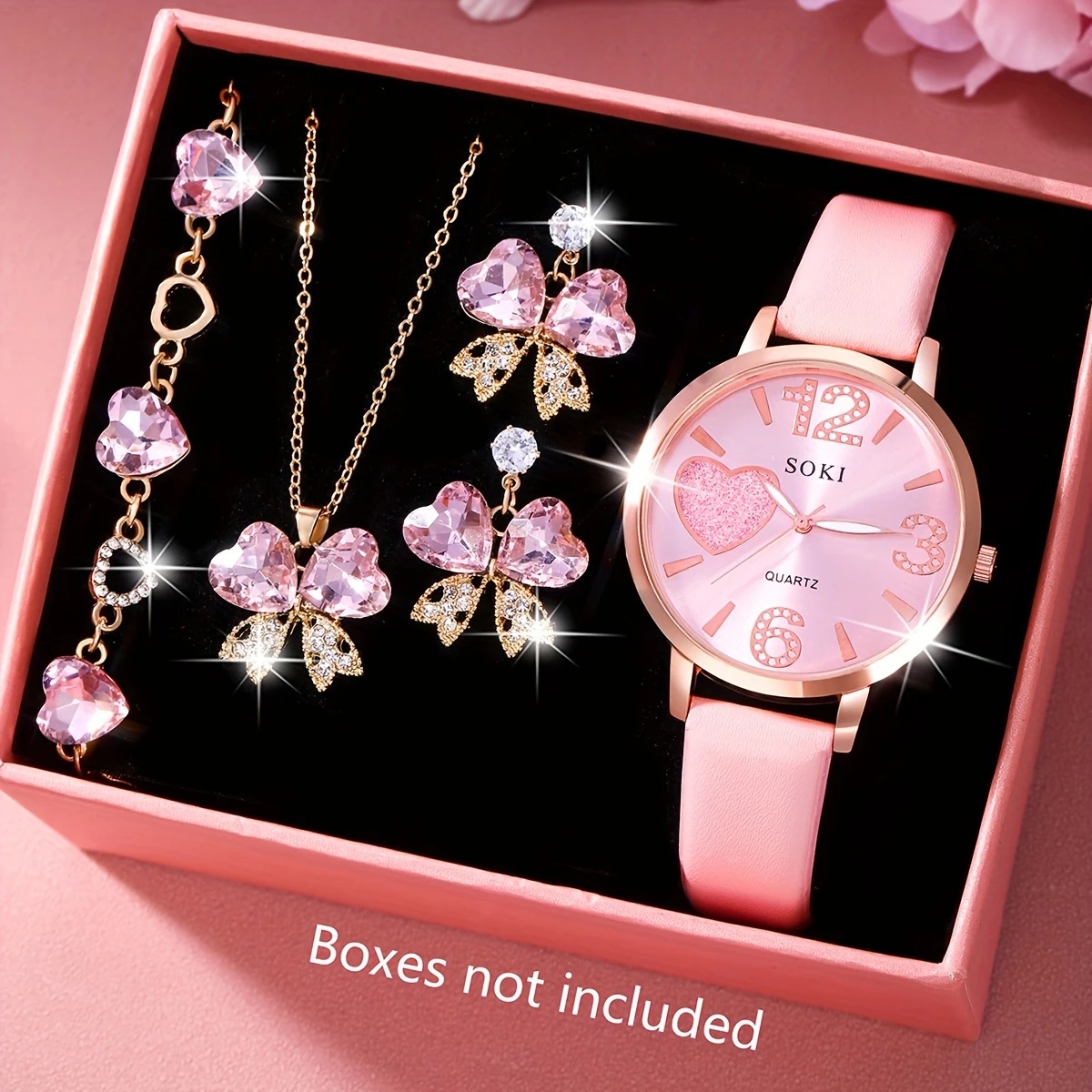 TEMU 5pcs Women's Quartz Watch Dial Fashion Wristwatch With Bracelet, Necklace, And Earrings Set - Perfect For Birthday Gifts And Holiday Parties,