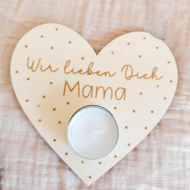 E-shop 2DFIat Muttertags-Teehalter – Herzförmiger „Ich liebe dich“-Wildblumen-Tischkerzenhalter mit künstlichem Sockel, geeignet für Tee, als