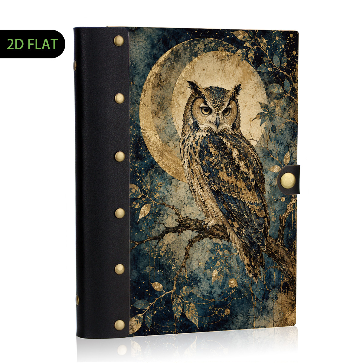 TEMU Carnet de notes 1 pièce Lune en bois et cuir, 100 pages à feuilles mobiles rechargeables, coque rigide plate 2D, rivets métalliques, papier à