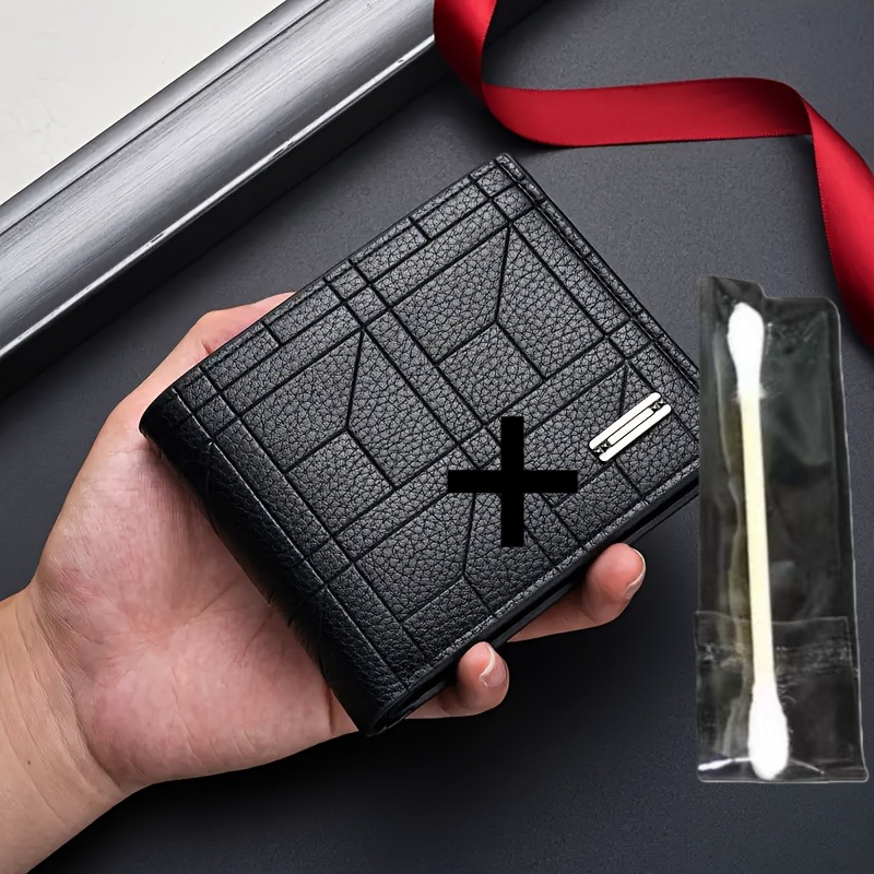 TEMU 1pc A Stylish Pu Leather Wallet With Space And A , Featuring Multiple Card Slots, Perfect As A Gift For Men, Plus A Cleaning Rod