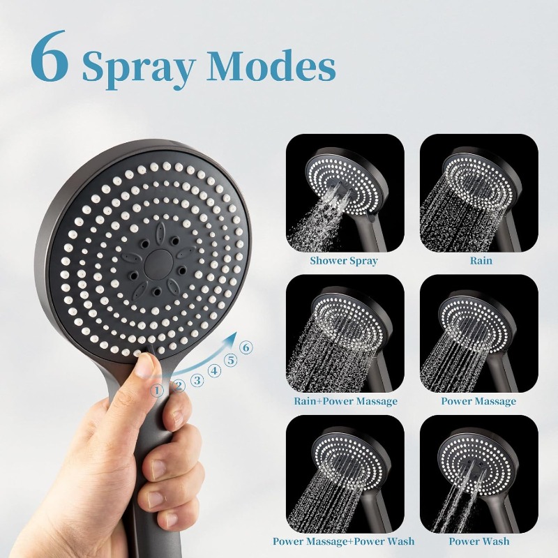 1.5m Handheld Shower Head with 6 Modes, Powerful Boosting Showerhead