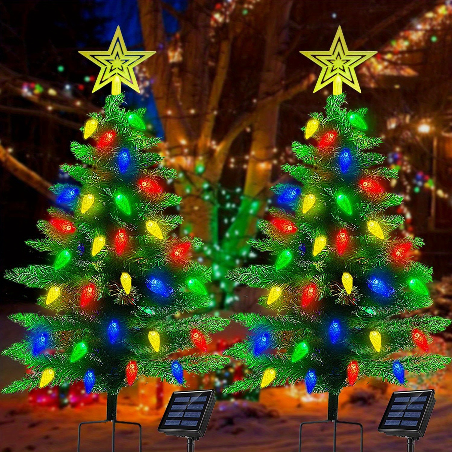 TEMU 1-pack 3.6ft Solar Christmas Tree Outdoor Christmas Decorations, 8 Solar Xmas Tree Lights With 100 Led, Ip65 Waterproof Solar Christmas Lights