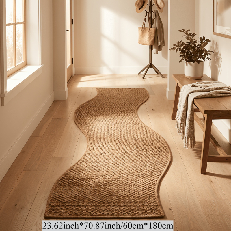 TEMU 1pc Vintage Faux Sisal Rug Suitable For Entrance/bedroom/porch - Irregular Long Strip Carpet With Non-slip Backing, Machine Washable Mat, Soft