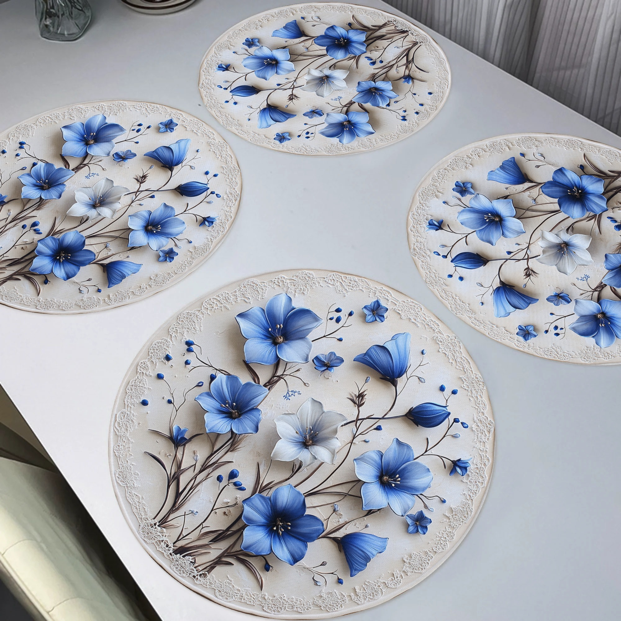 

4-pack Wreath Round Placemats, 15" Spring Decor Polyester Table Mats, Non-slip, Heat Resistant, Hand Wash, Woven Dining & Party Decor