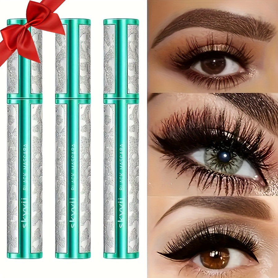 TEMU 3pcs Set Mascara, Black, Long-lasting, -free, , Dense Curling Effect With Olive Brush Head For Eyelashesperfect Valentine's Or Christmas Gift For Her