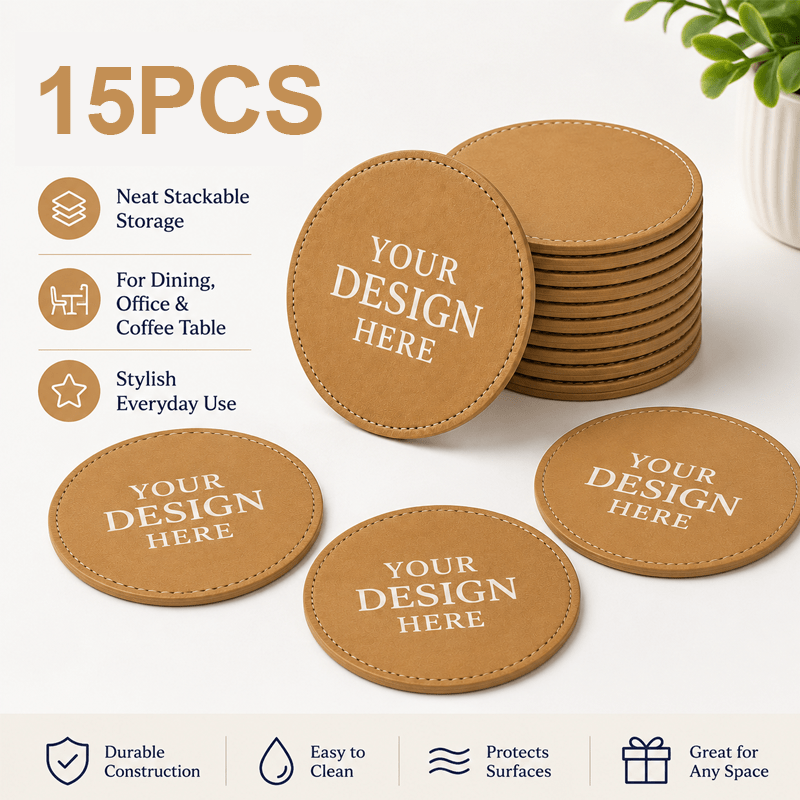 TEMU Juego de posavasos personalizados de cuero sintético, posavasos redondos con foto/logotipo/ impreso, posavasos de cuero sintético resistentes a