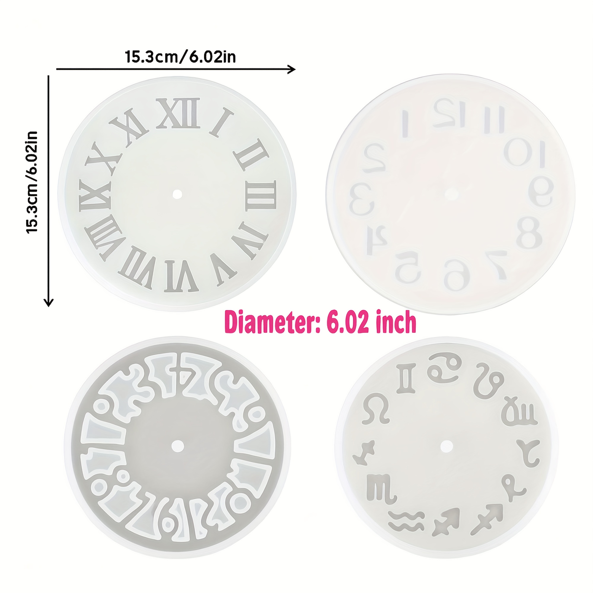 E-shop [Harzform] 4-teiliges/Set Uhr Harzform, Große römische Ziffern/ Sternbilduhr/Silikonform Harz Uhrform, Klebepaste Wanddekoration Kunst,