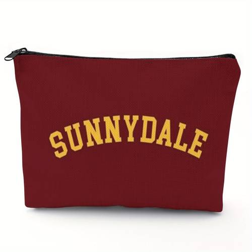 1pc sunnydale high school makeup bag durable linen handbag with zipper closure golden sunnydale lettering cosmetic storage for travel vacation camping perfect gift for fans makeup bag vacation essentials stylish toiletry bag sturdy construction