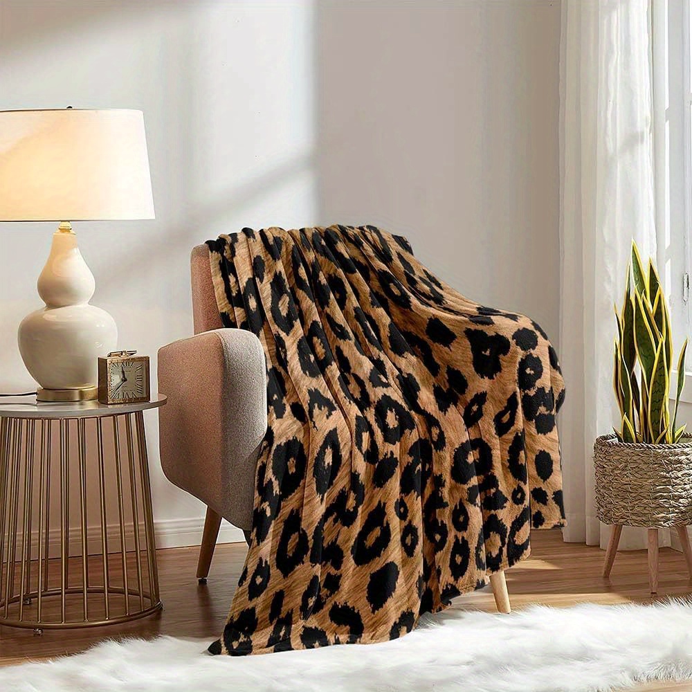 1pc leopard blanket, double print blanket fuzzy plush fleece