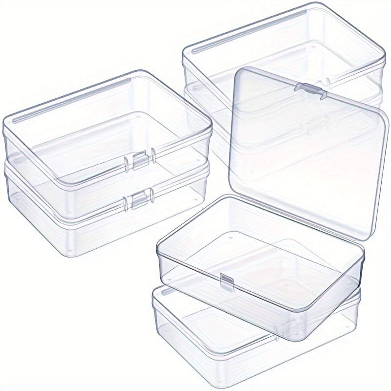 

6pcs Compact Clear Plastic Storage Containers With Hinged - Beads, Jewelry, Game Pieces & Crafts, Canisters