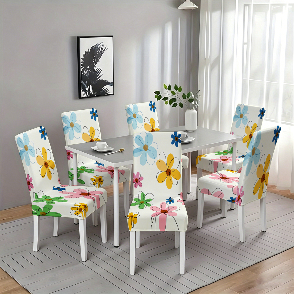 TEMU Modern Fresh Base -painted Floral Print Chair Cover, Easy To Remove And Install, Machine Washable, Suitable For Home Dining Room, Apartment