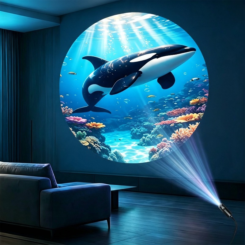TEMU Ocean-themed Projection Night Light, Creative Led Mood Light, With 6 Marine Animals: Whale, Jellyfish, Dolphin, , Sea Turtle. For Bedroom Decor,