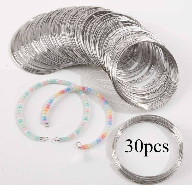 TEMU 30pcs Acier à Mémoire en Acier Inoxydable Anneau Bracelet Additions Perle Bracelet Base Matériaux Fabrication de Bijoux Fait Main Anneaux