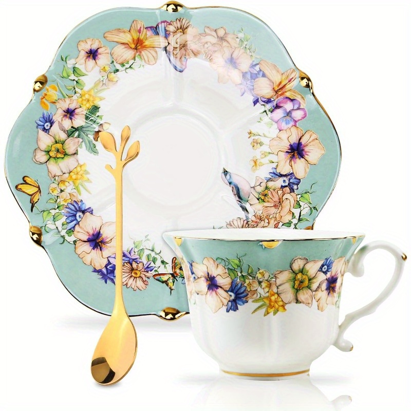 3pcs vintage floral tea cup and saucer set with   - light   porcelain, insulated ceramic, hand wash only, ideal for women s  ,   1 cup and 2 saucers, tea   | elegant tableware | durable ceramic, tea party supplies Product details 3