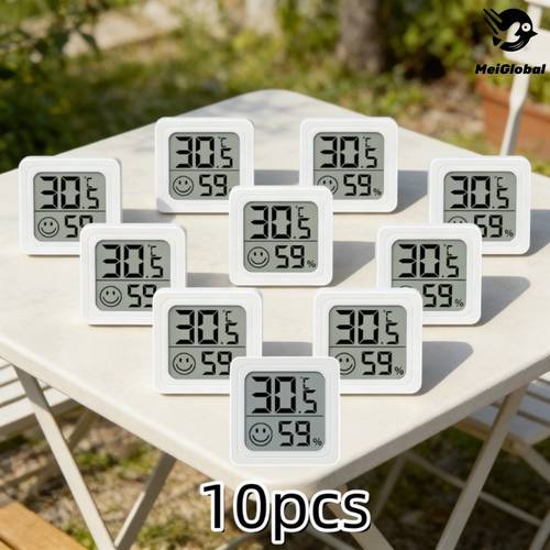10pcs compact digital humidity meter and thermometer with smile icon indoor thermometer and humidity meter monitor battery powered non rechargeable durable automotive outdoor kitchen multi uses