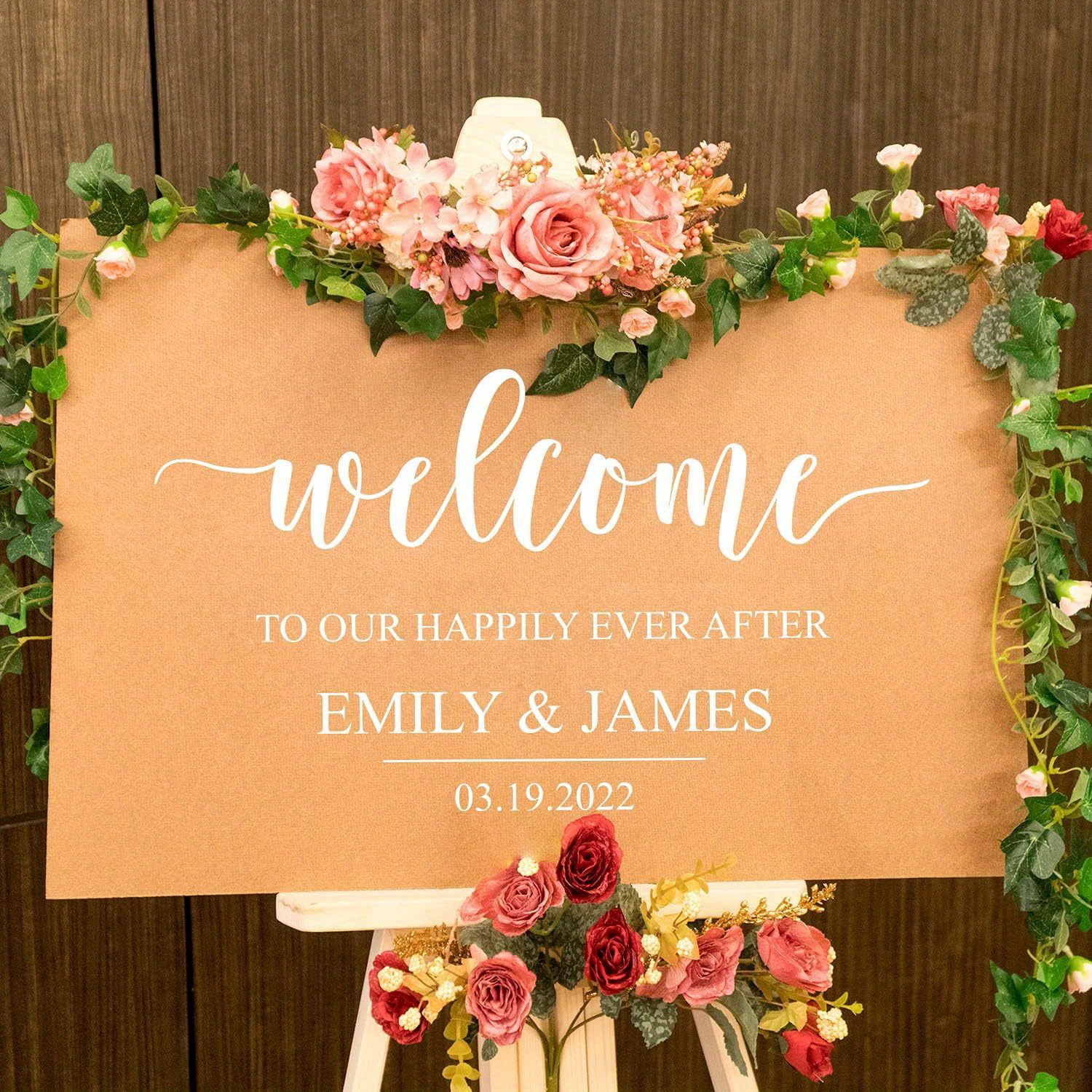 

1pc Elegant Customizable Vinyl Wedding Welcome Sign Decal - Personalized Bridal Groom Reception Decor, No Power Needed, Vinyl Material For Entrance, Garden, Buffet - Gengyao Brand