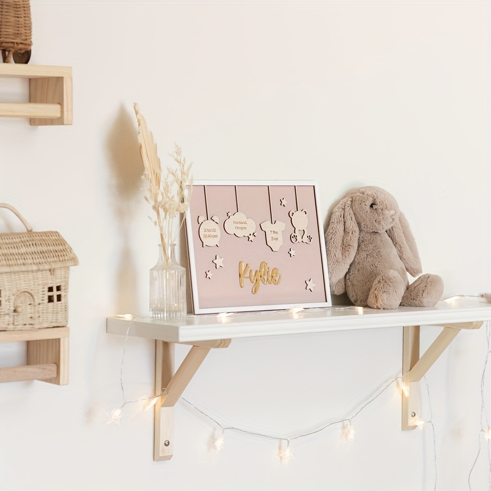Personalized 2D Wooden Birth Announcement Name Plaque with Birth Statistics