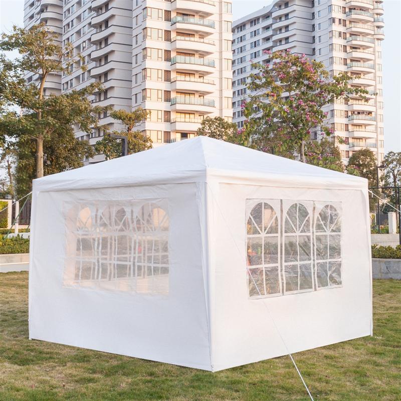 118.11*118.11inch 3-sided outdoor party tent, pergola, convenient awning, beach awning, PE cloth, plastic-sprayed iron pipe, spiral pipe, UV protection, easy to install, suitable for beach, backyard, camping picnic, barbecue, RV lawn, pool rest