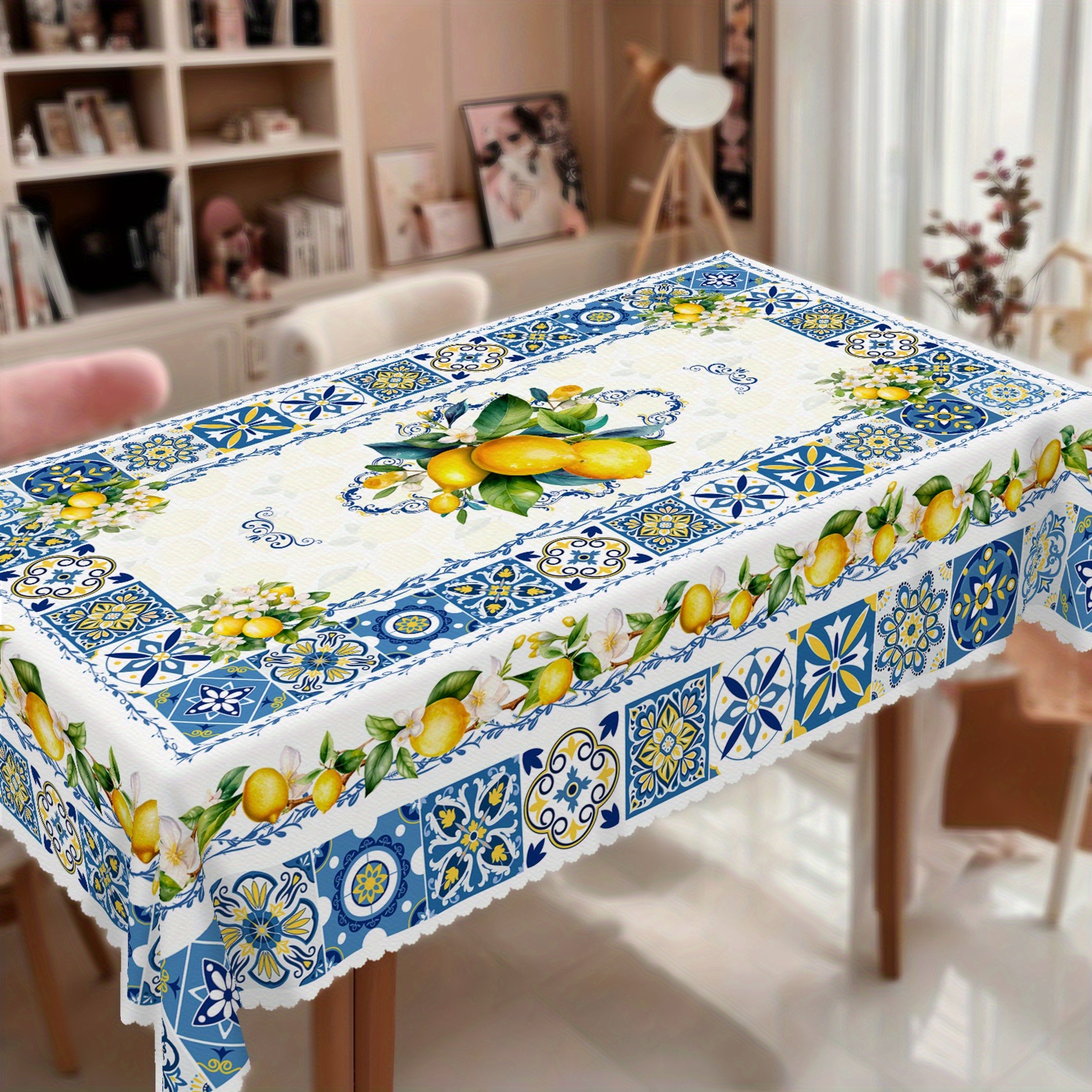 TEMU 1pc Lemon Tablecloth, Lemon Floral Mediterranean , Perfect Spring And Summer Decor, Lemon Gift, Ideal For Indoor Outdoor/party/wedding And Home