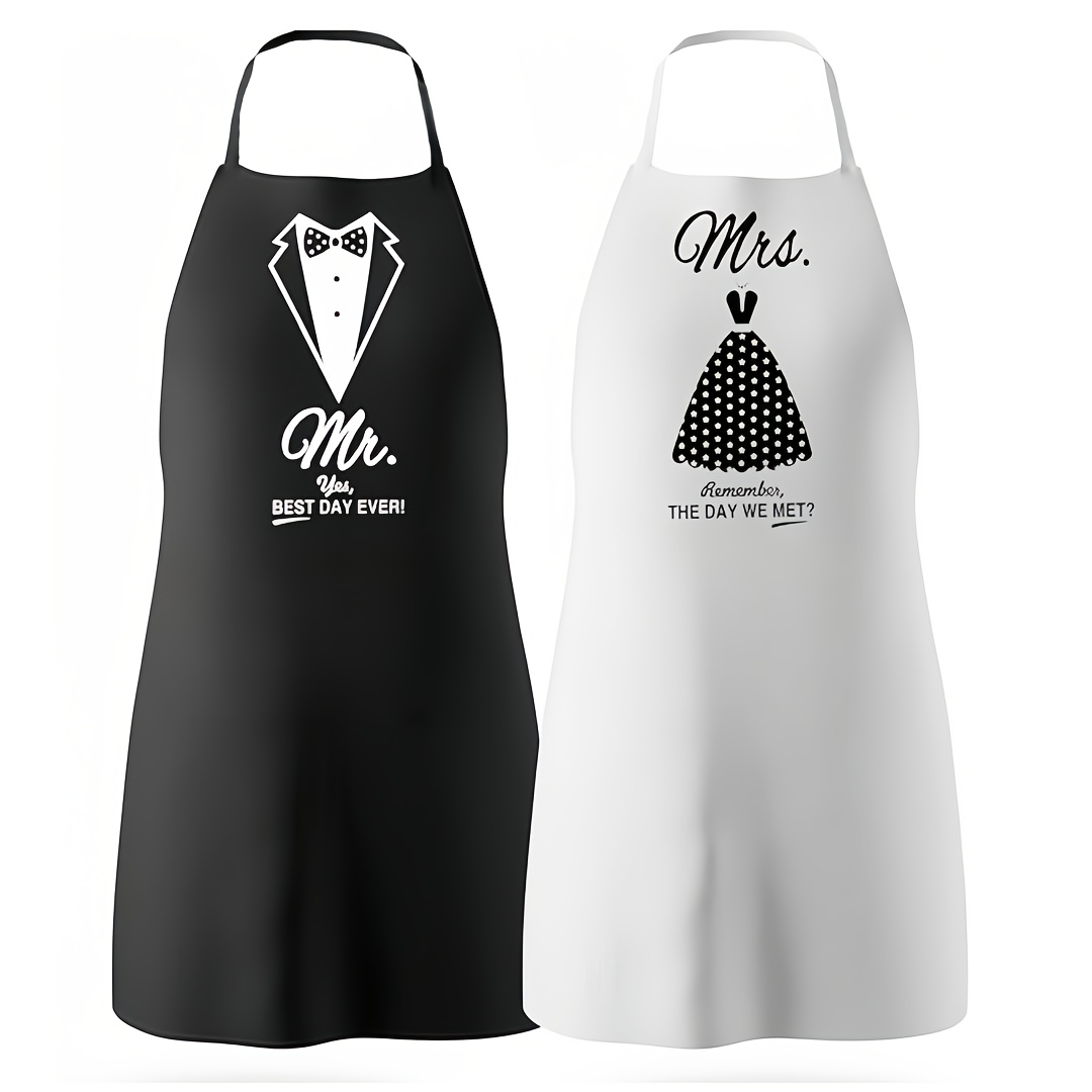 TEMU Jit2 Set Of Couple's Aprons (includes 2 Pieces), Measuring 52*72 Cm, Suitable For Anniversary Gifts, Weddings, Engagements, Valentine's Day, And