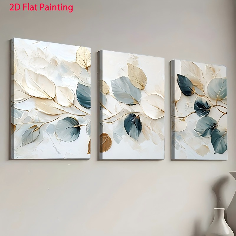 2d flat 2d flat 2d flat posters prints 3pcs wooden framed canvas painting elegant leaf design ready to hang wall art prints for living room bedroom kitchen home decoration perfect halloween christmas gift for her him 15 7 23 6inches