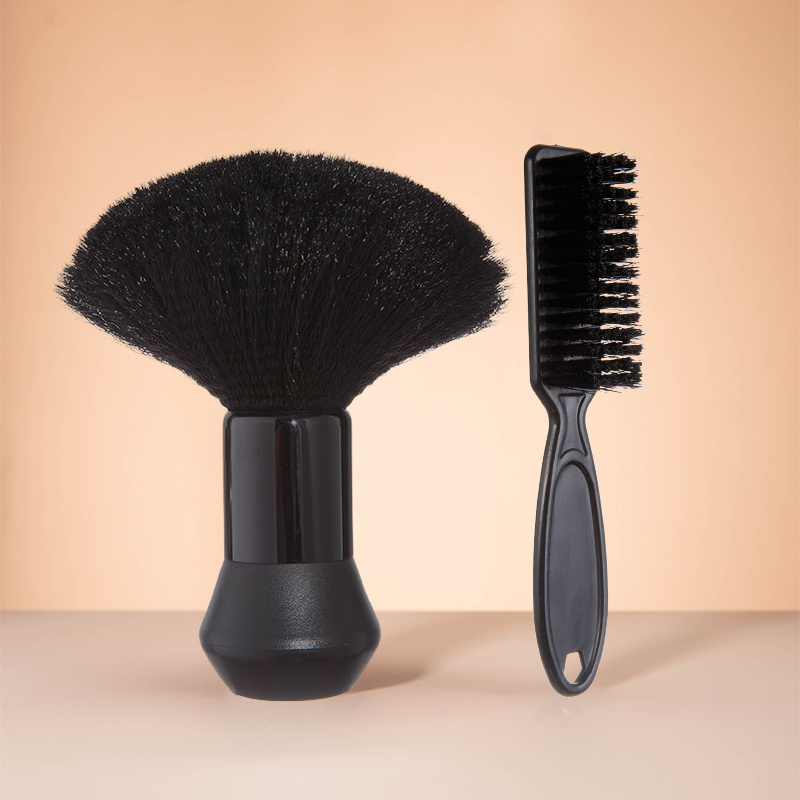 Image of 2pcs Hairdressing Soft Brush Black Hairdressing Sweeping Neck Hair Cleaning Duster Hair Cutting Ring Beard Brush Styling Comb Set