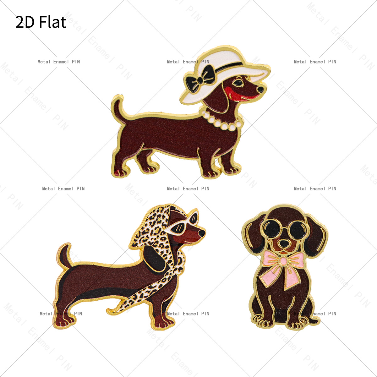 TEMU 2D-Flach, 2D-Flach 3-teiliges Set niedliche Dackel Anstecknadel, Tier-Emaille-Anstecknadeln Broschen, Abzeichennadeln für Rucksäcke, , Rucksack,
