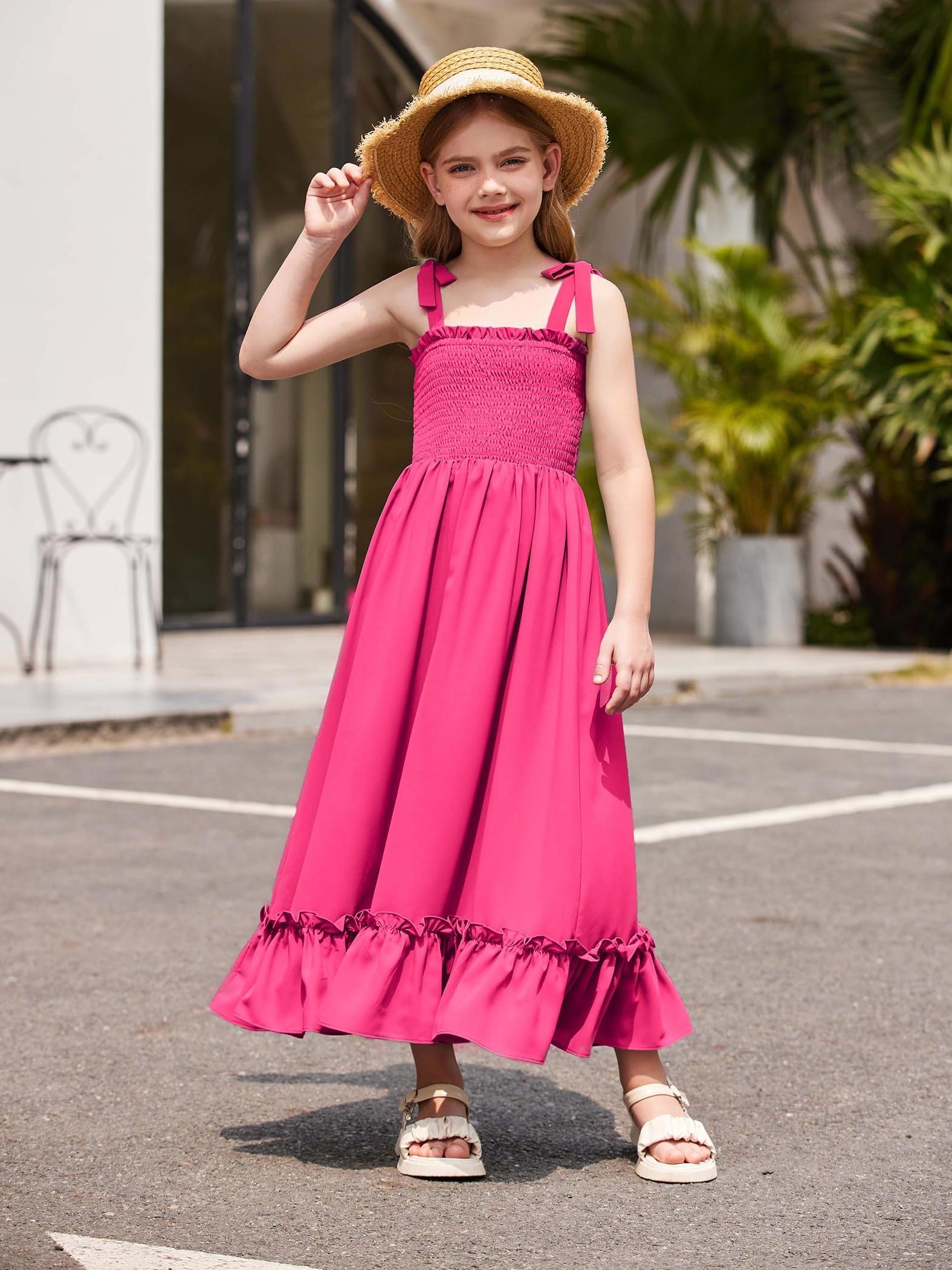 girls summer dress boho beach casual smocked maxi dresses 6 - Temu