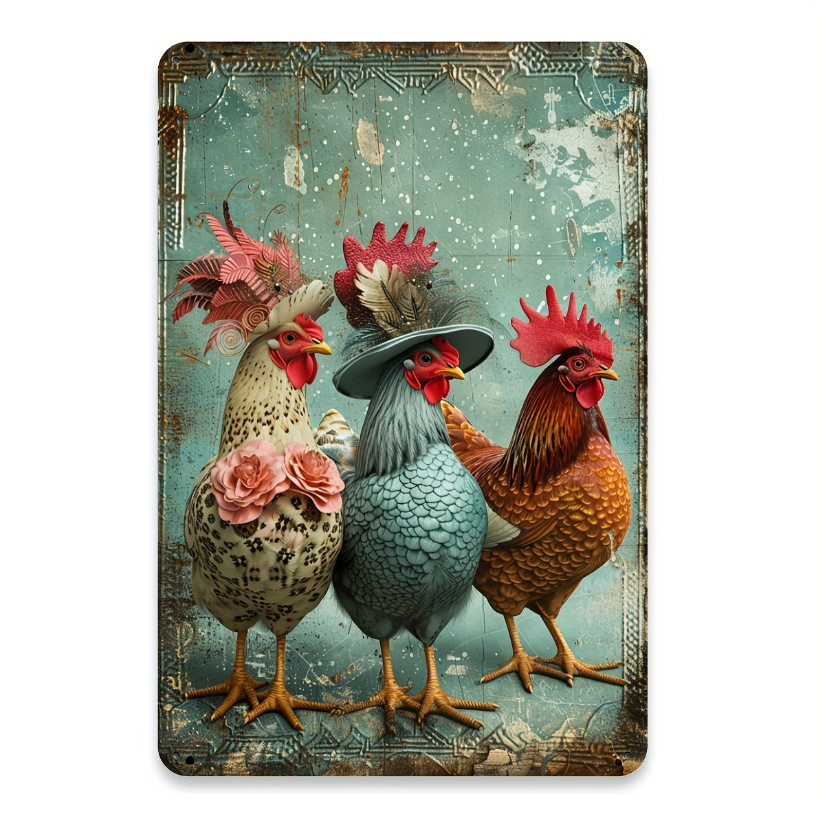 TEMU 2d Flat, Vintage Rooster Metal Tin Sign Wall Art - Rustic Farmhouse & , Durable Suitable For Indoor/outdoor Decor - Easy Mounting With