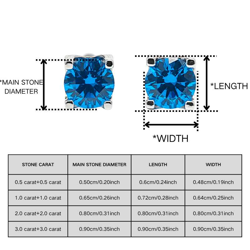Unisex 0.5/1/2/3 Carat Cubic Zirconia Earrings, Elegant Gift