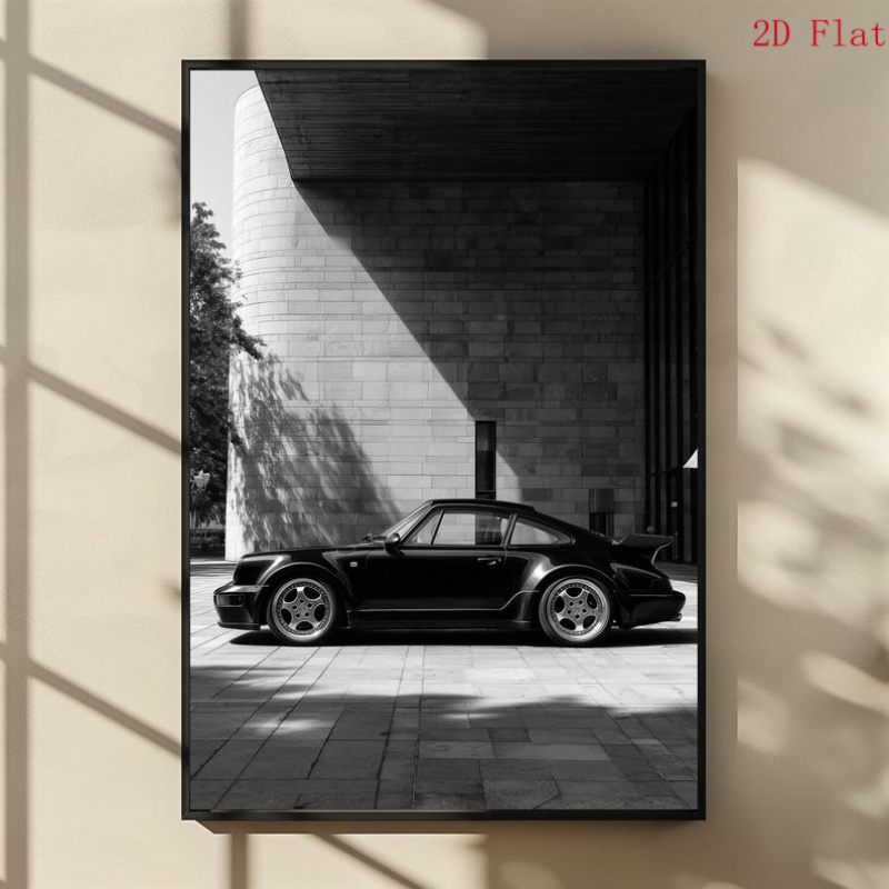 TEMU 2d Flat, 2d Flat, Minimalist 2d Flat Sports Car Mural, Black And White Luxury Vehicle Canvas, Perfect Gift For , Contemporary Art For Living