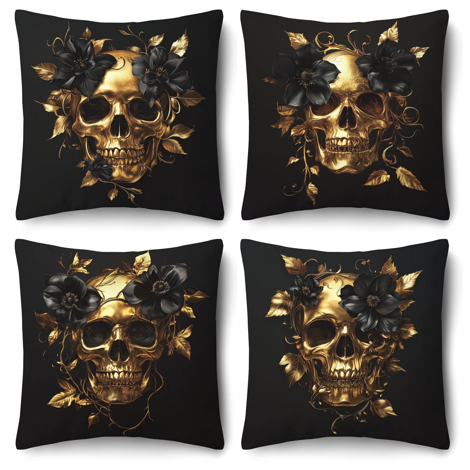 TEMU 4pcs Gilded And Floral Themed Pillowcases, 2d Flat Printing, Featuring Gilded And Black-and-golden Floral Vine Textures, Exuding A Gorgeous And