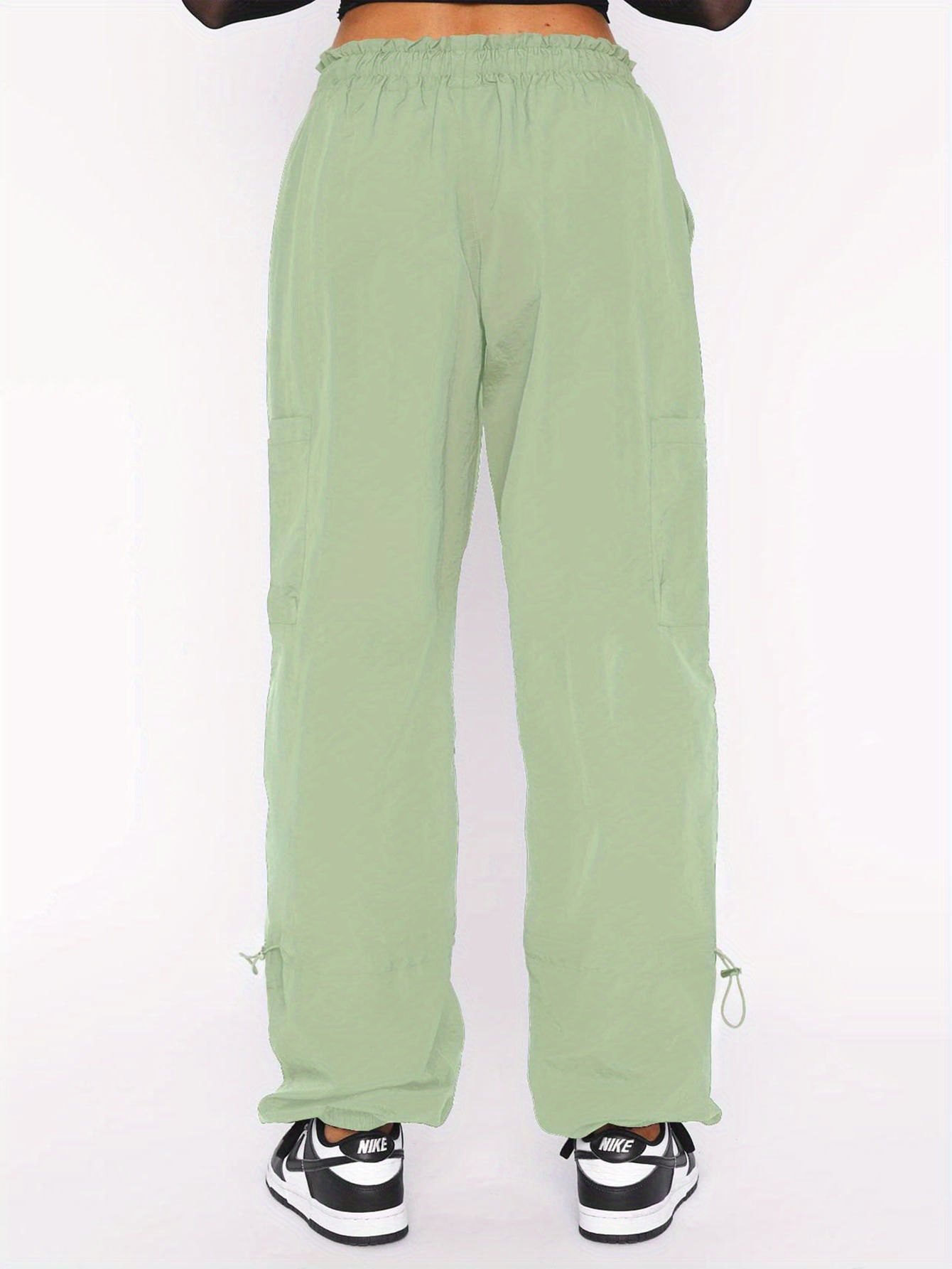 womens plus size light purple parachute pants loose fit   with elastic waistband drawstring casual   polyester pants with pockets light green 3