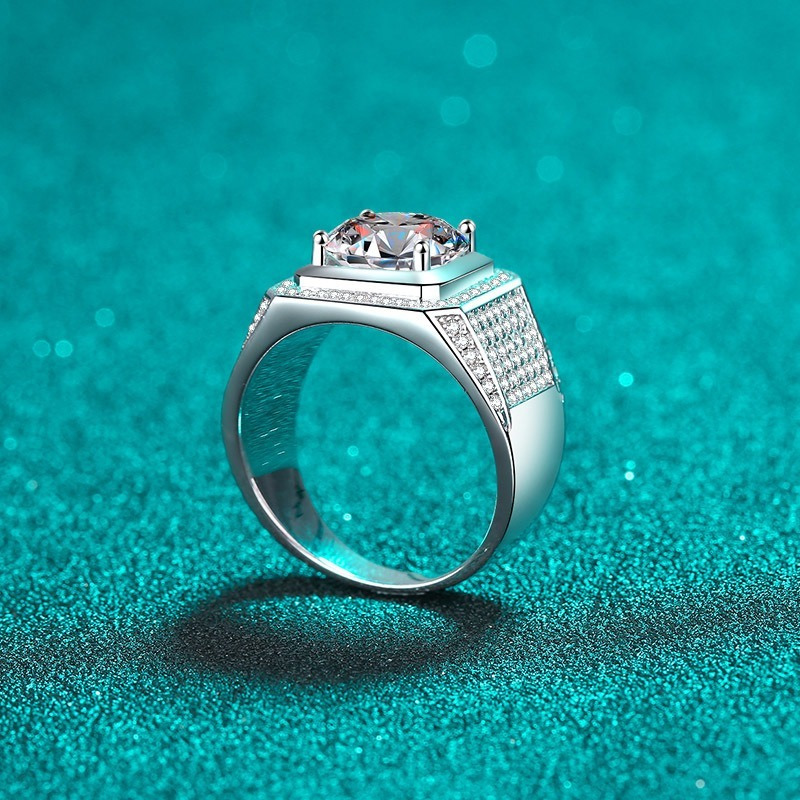 925 Sterling Silver Big Men's Ring with Moissanite