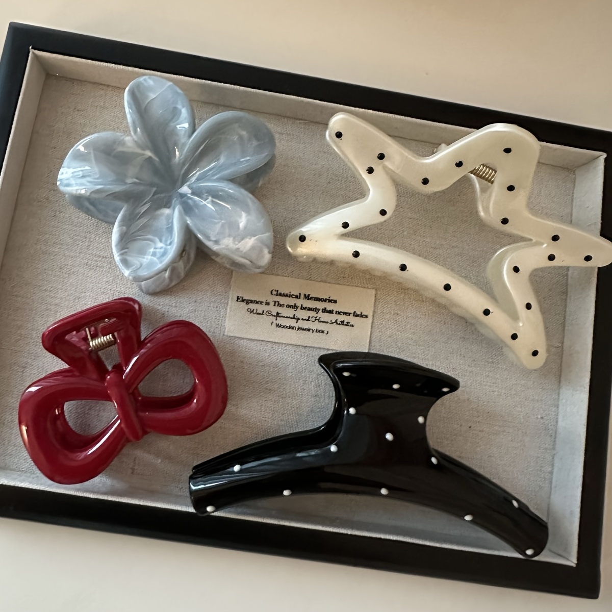 TEMU Set Of 4 Stylish Polka Dot Hair Claws For Elegant Half-up Hairstyles, A Chic Accessory For Light Luxury Looks