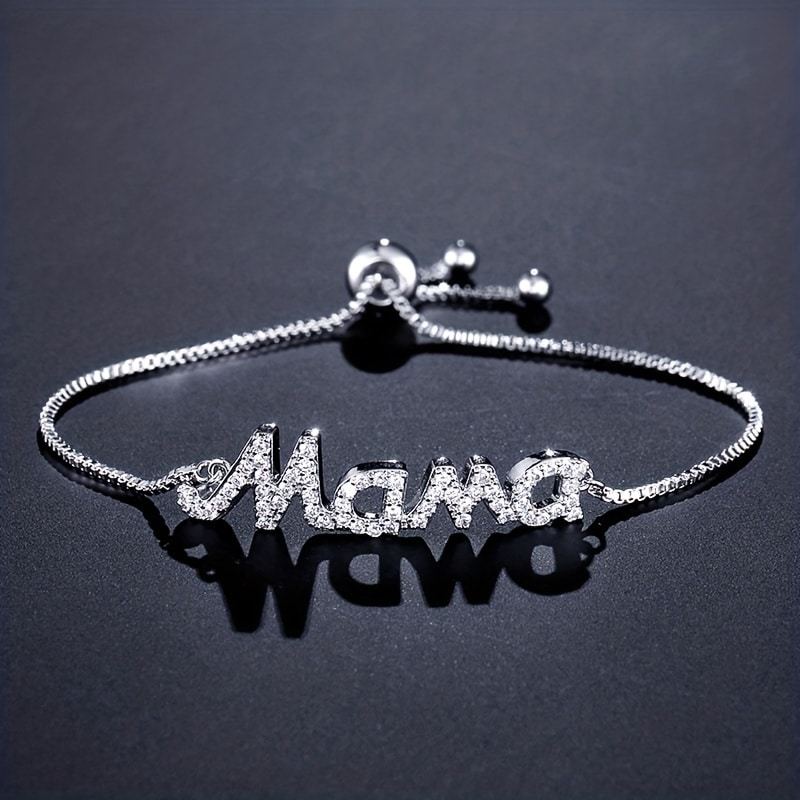 E-shop Elegantes vielseitiges Armband mit eingelegten funkelnden synthetischen Zirkonia-Buchstaben "Mama" für Damen, , Urlaub, Freizeitkleidung,